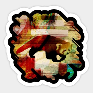 Red Panda Abstract mixed media art collage Sticker